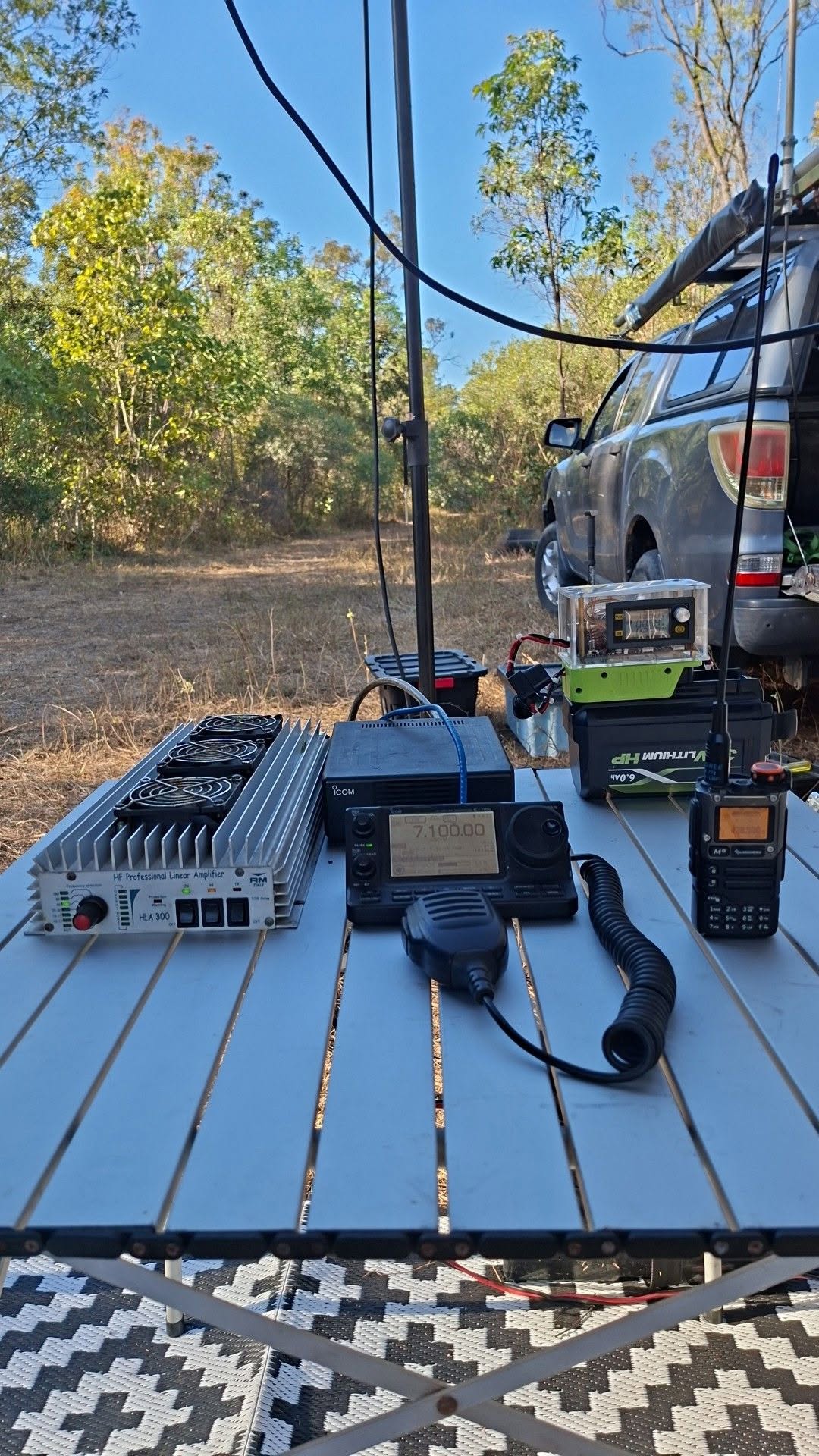 Radio checkpoint camp set up before dawn