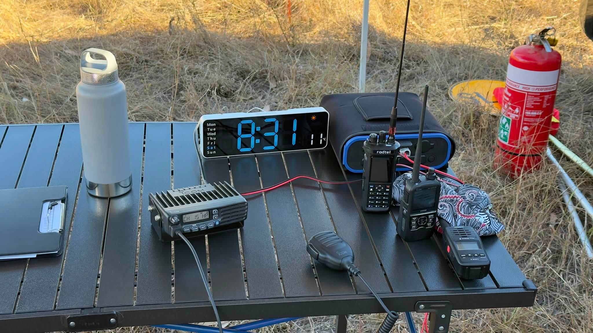 Radio table reading 8:31am and 11 degrees Celsius