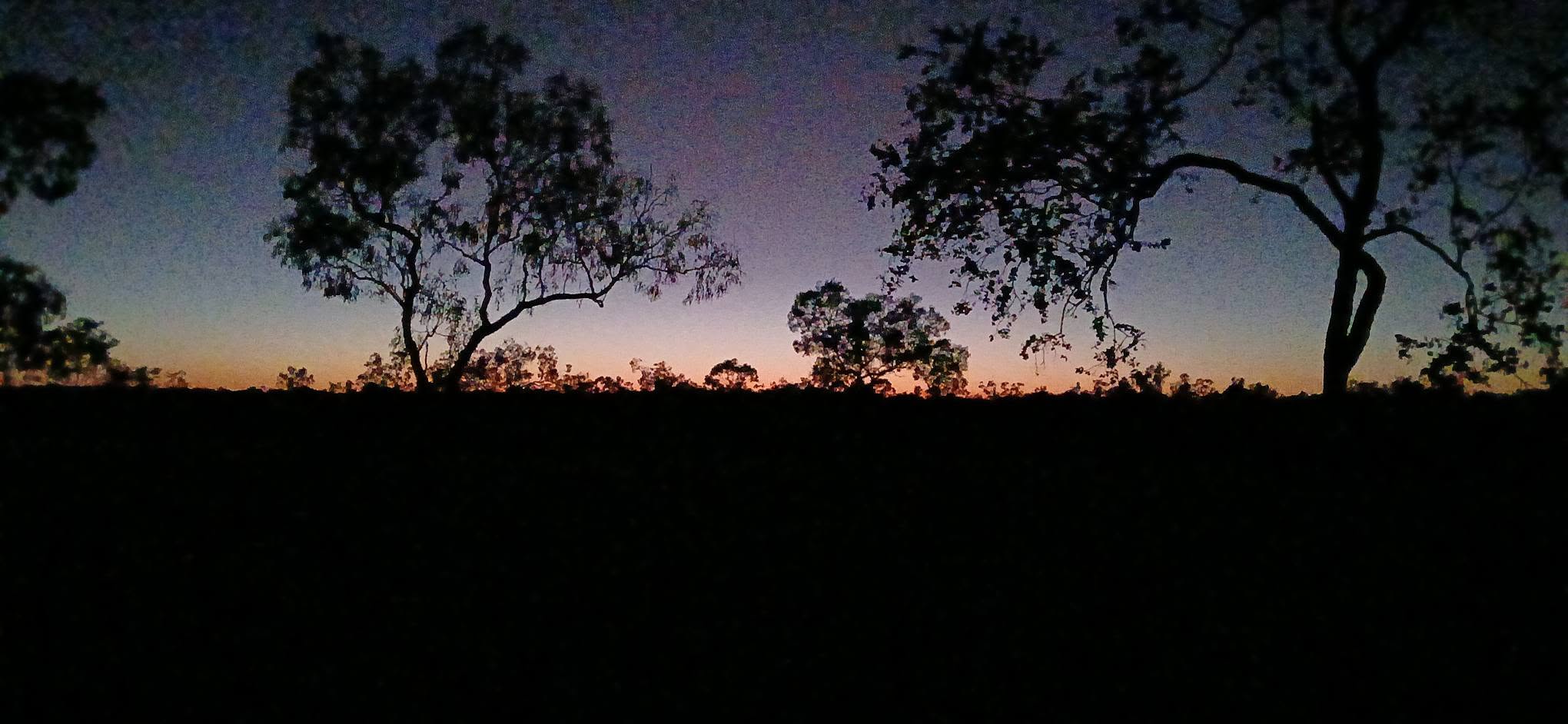 Sunset silhouette over the campsite