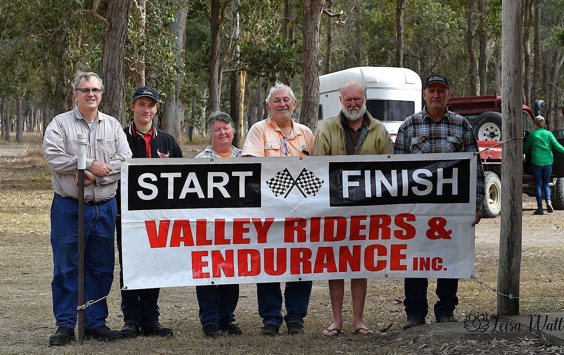 TARC operators with the Valley Riders & Endurance Inc. Start/Finish banner